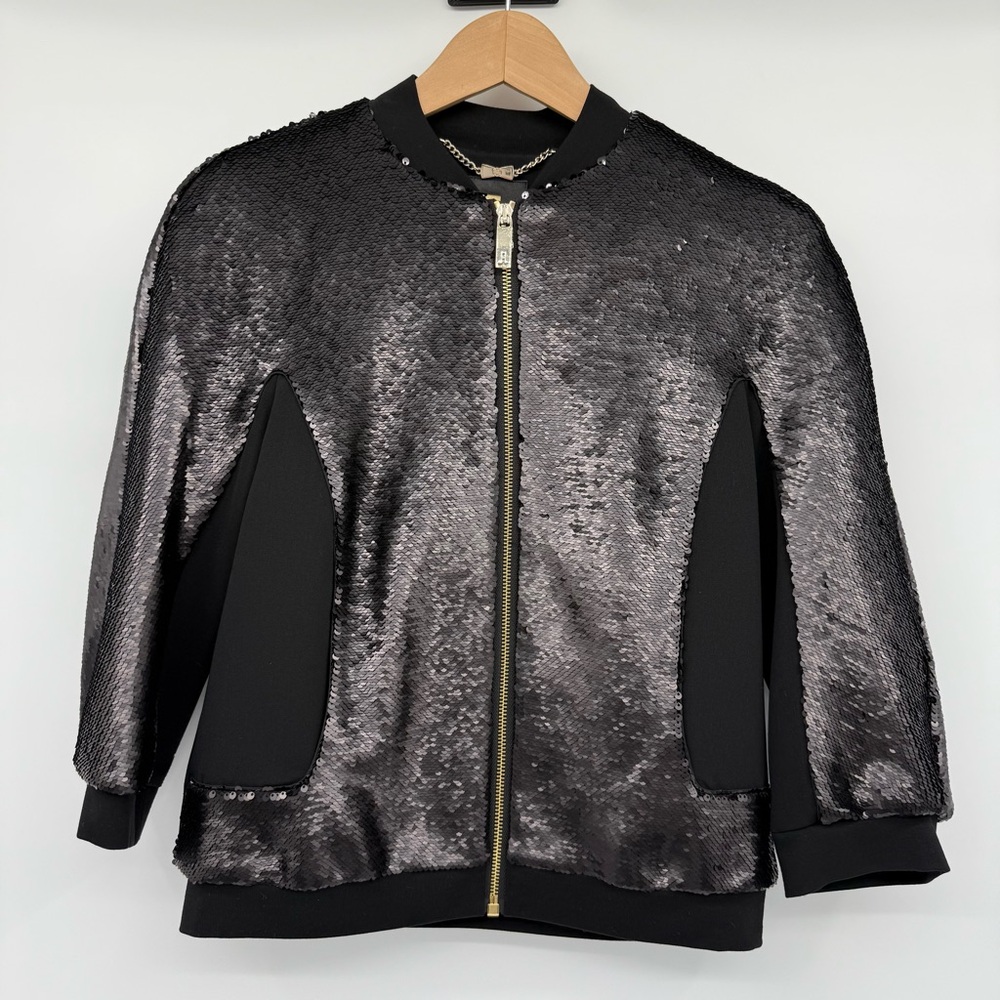 Ted‎ Baker Brosnia Sequined Bomber Jacket Black US Size 2 EUC